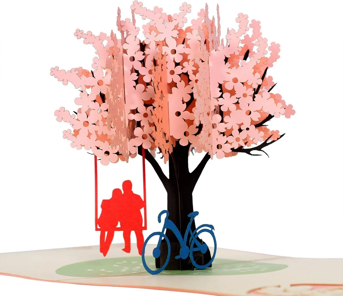 Cherry Blossom pop-up card, open, with a paper tree rising from the fold