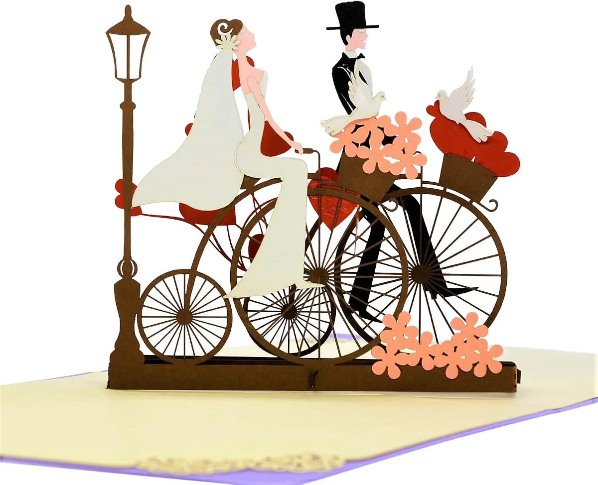 Wedding Day pop-up card, open, showing the cut paper layers